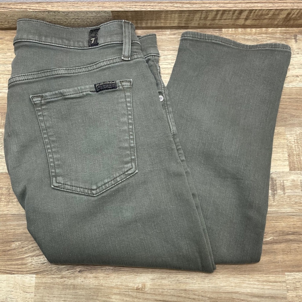 7 For All Mankind Paxtyn Skinny Jeans Mens 34 Olive Green Stretch Denim Pants